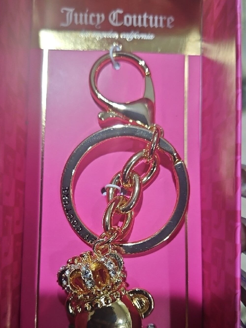 NIB! Juicy Couture Pink Crystal Crowned Bear Keychain/ Bag Charm - Picture 4 of 6